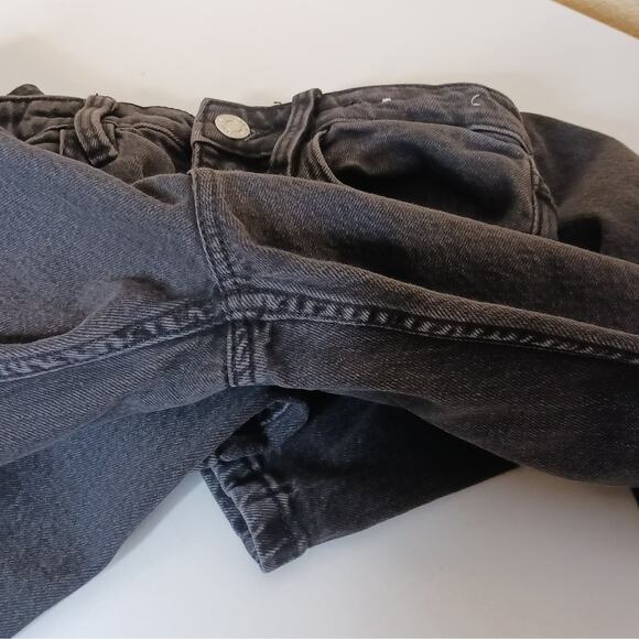 H&M Girls Wide High Waist Jeans Size 14 Black Faded Distressed Slit Denim - Picture 11 of 12